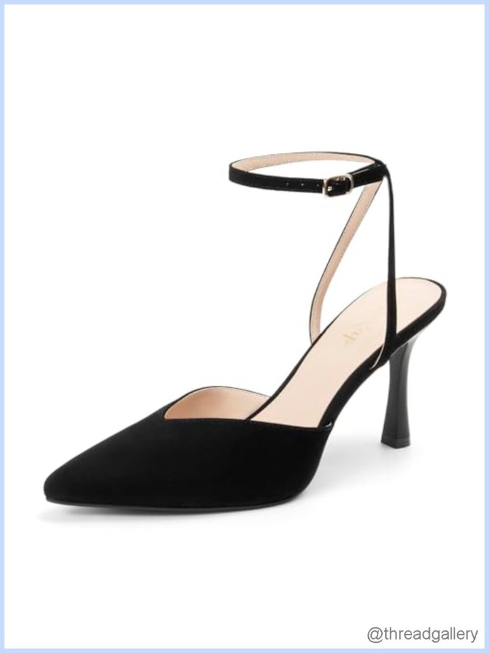 Kitten Slingback Heels Pointed Toe Faux Suede Ankle Strap Pumps